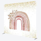 Aperturee - Aperturee Gold Glitter Boho Rainbow Floral Pillow Case Backdrop